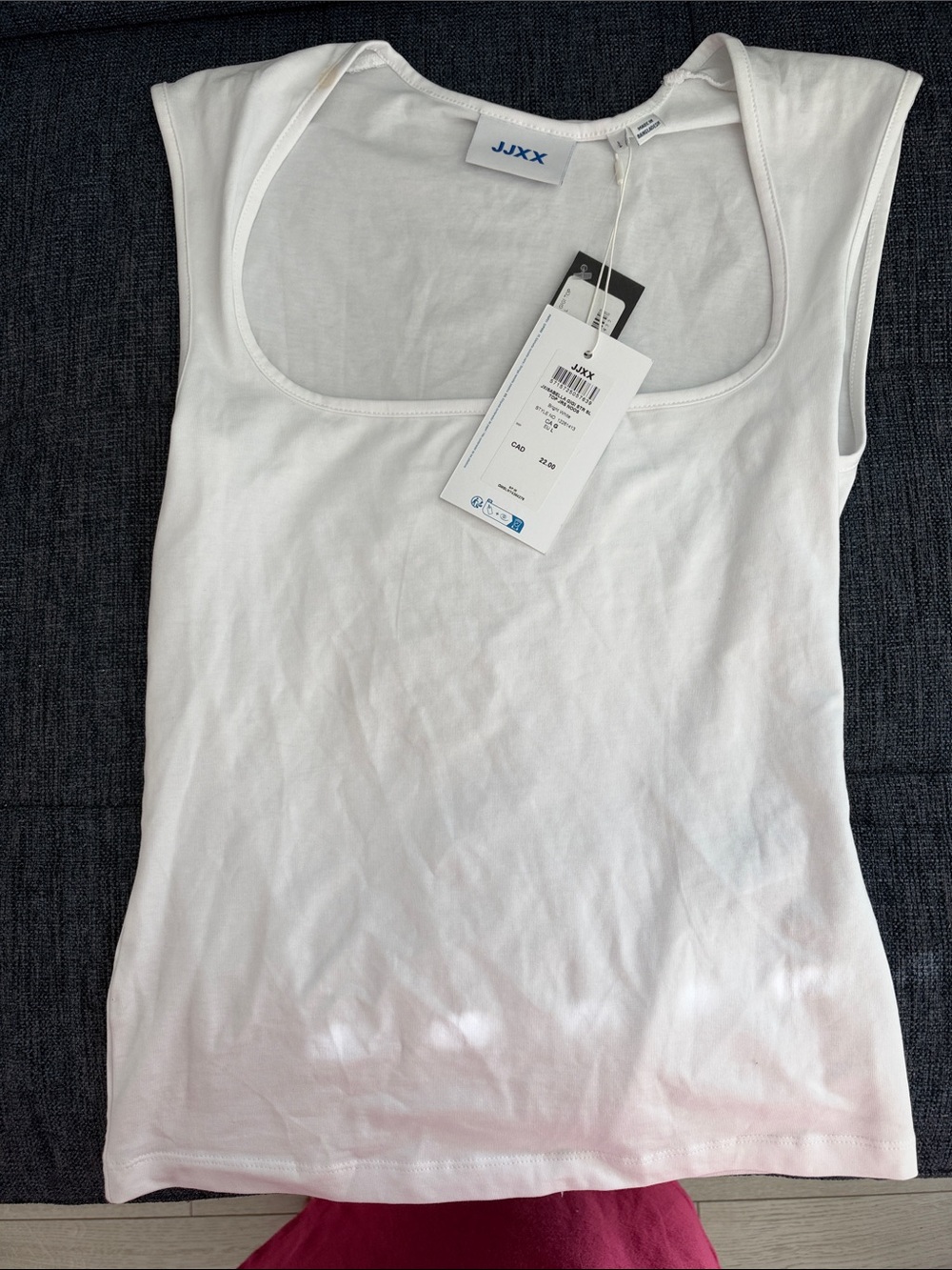 White Scoop Neck Tank Top - Essential Sleeveless Tee has one small spot
